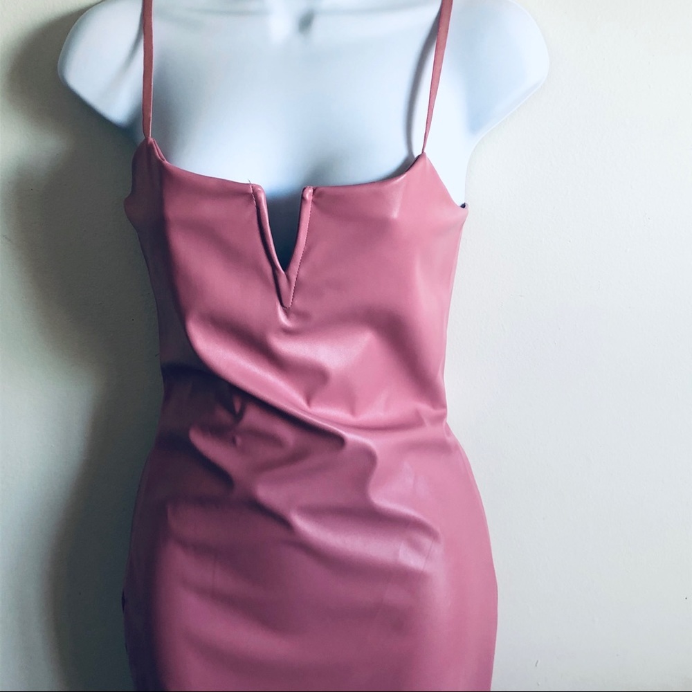 Pink Faux Leather Midi dress - Picture 3 of 4